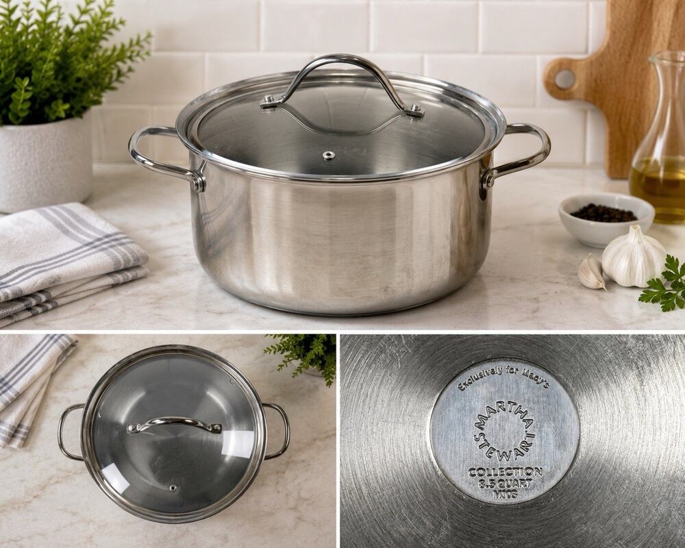 Martha Stewart 3.5 Qt Stainless Steel Stock Pot Dutch Oven w/ Lid Macy’s M103